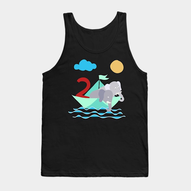 Elephants In Paper Boat Sea 2 Years Birthday Tank Top by SinBle